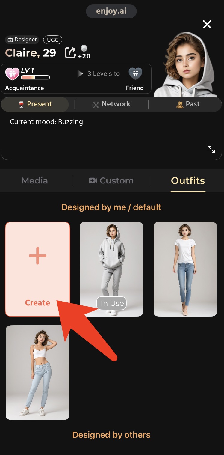 Enjoy - AI Town creation interface showing hammer icon